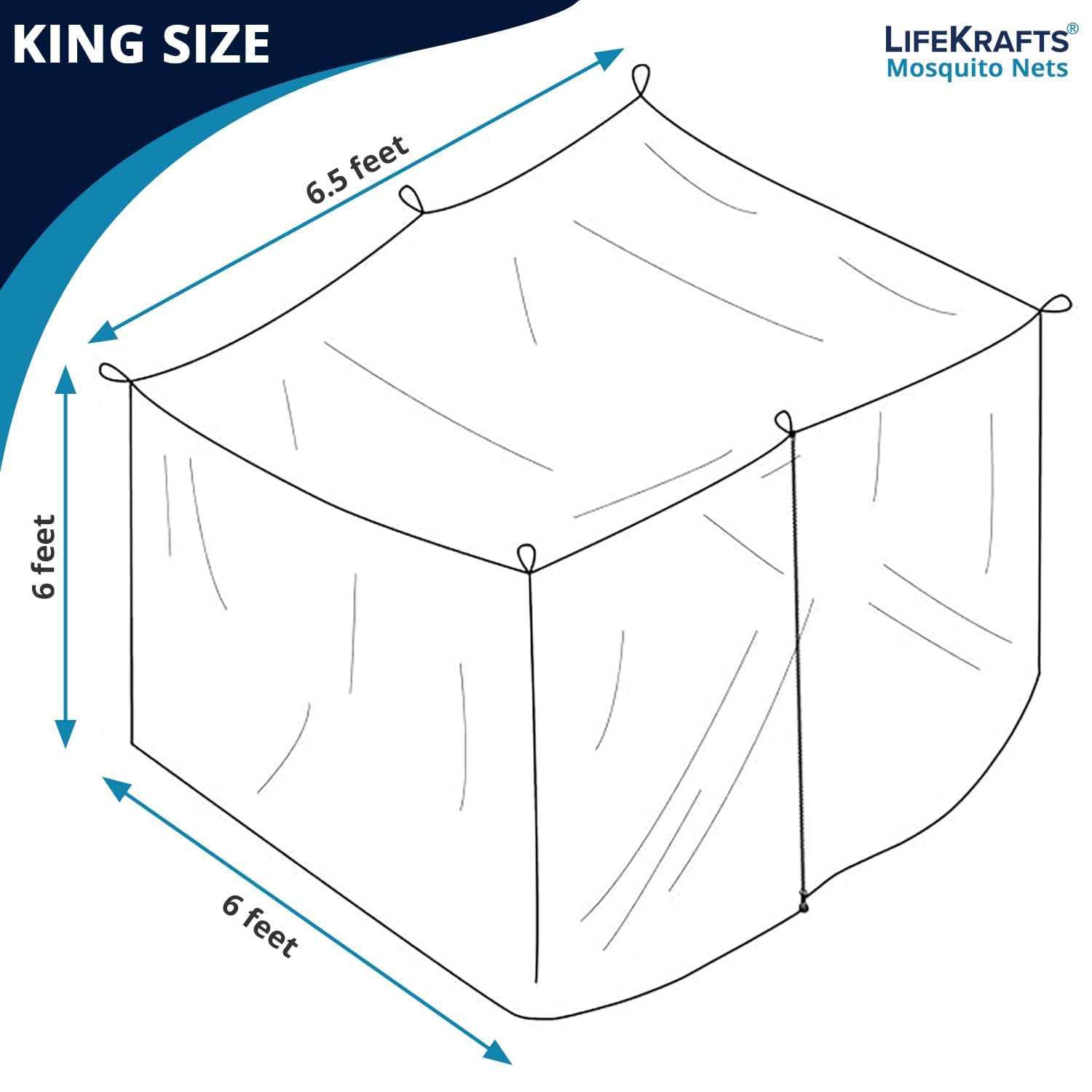 Mosquito Bed Net | King Size | Foldable Polyester Net (6ft x 6.5ft, White) | Double Zipper Entry