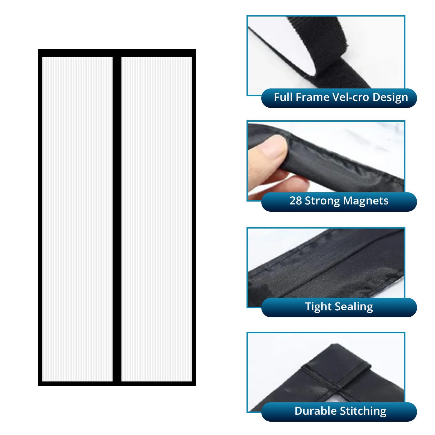 AC Curtain Customizable Clear Ribbed Magnetic Thermal Curtain For AC Room- Black