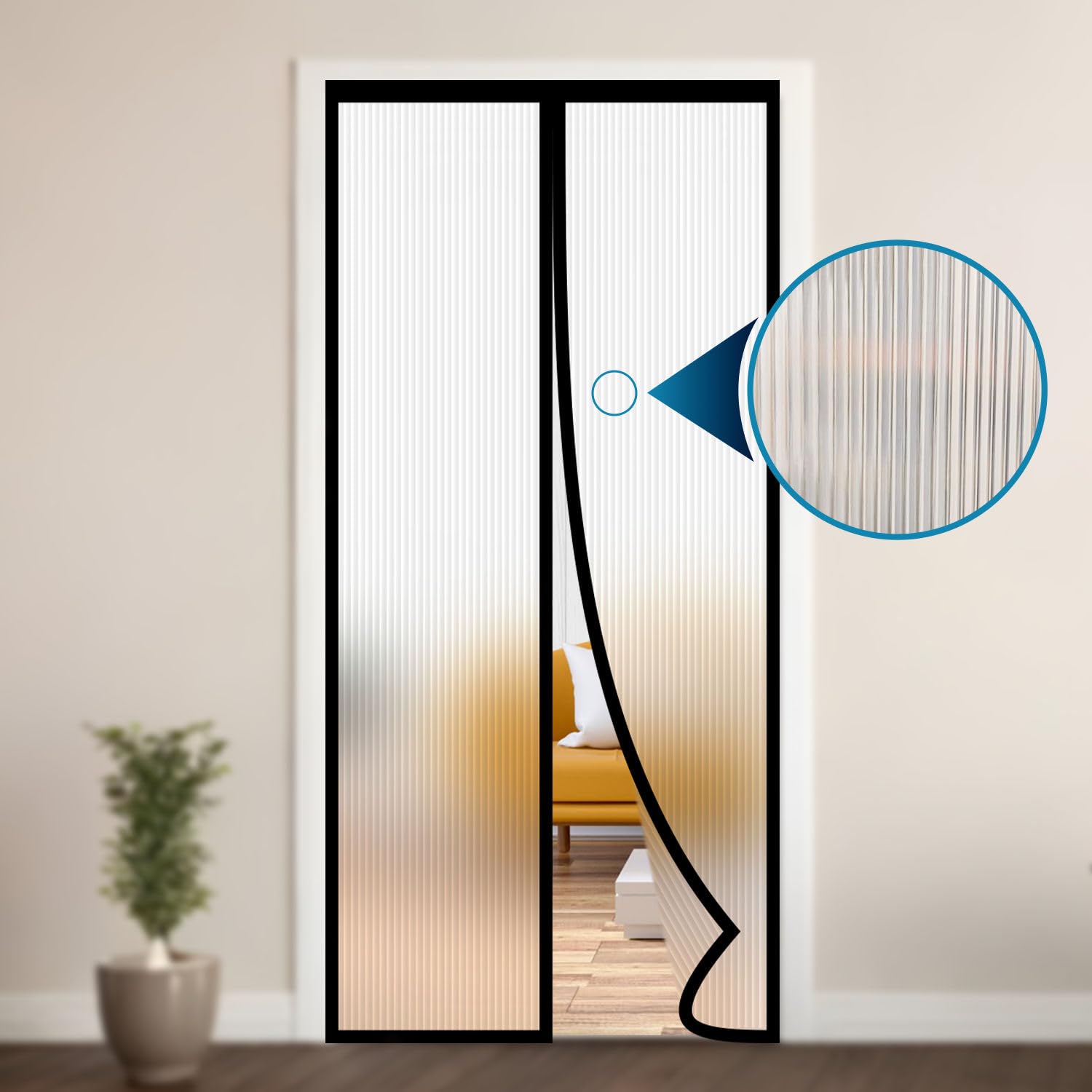 Clear Ribbed Magnetic Thermal Curtain For AC Room- Black (Standard Sizes) LifeKrafts