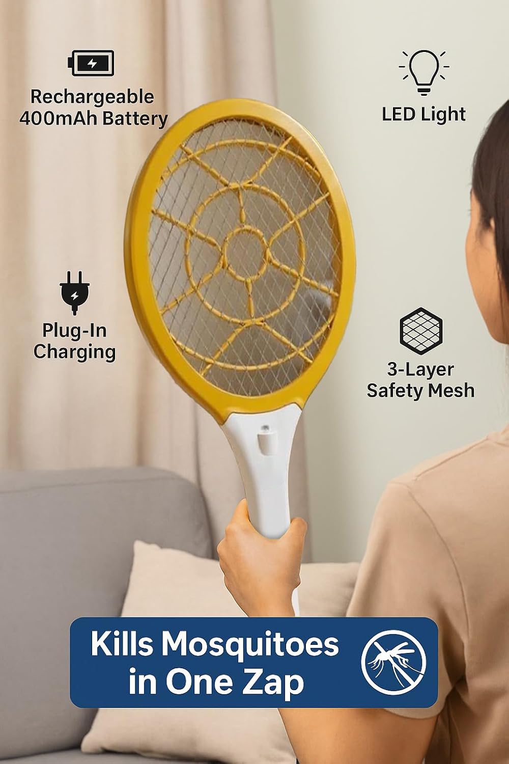 Mosquito Bat -Killer Racket (400mAh) - Yellow LifeKrafts