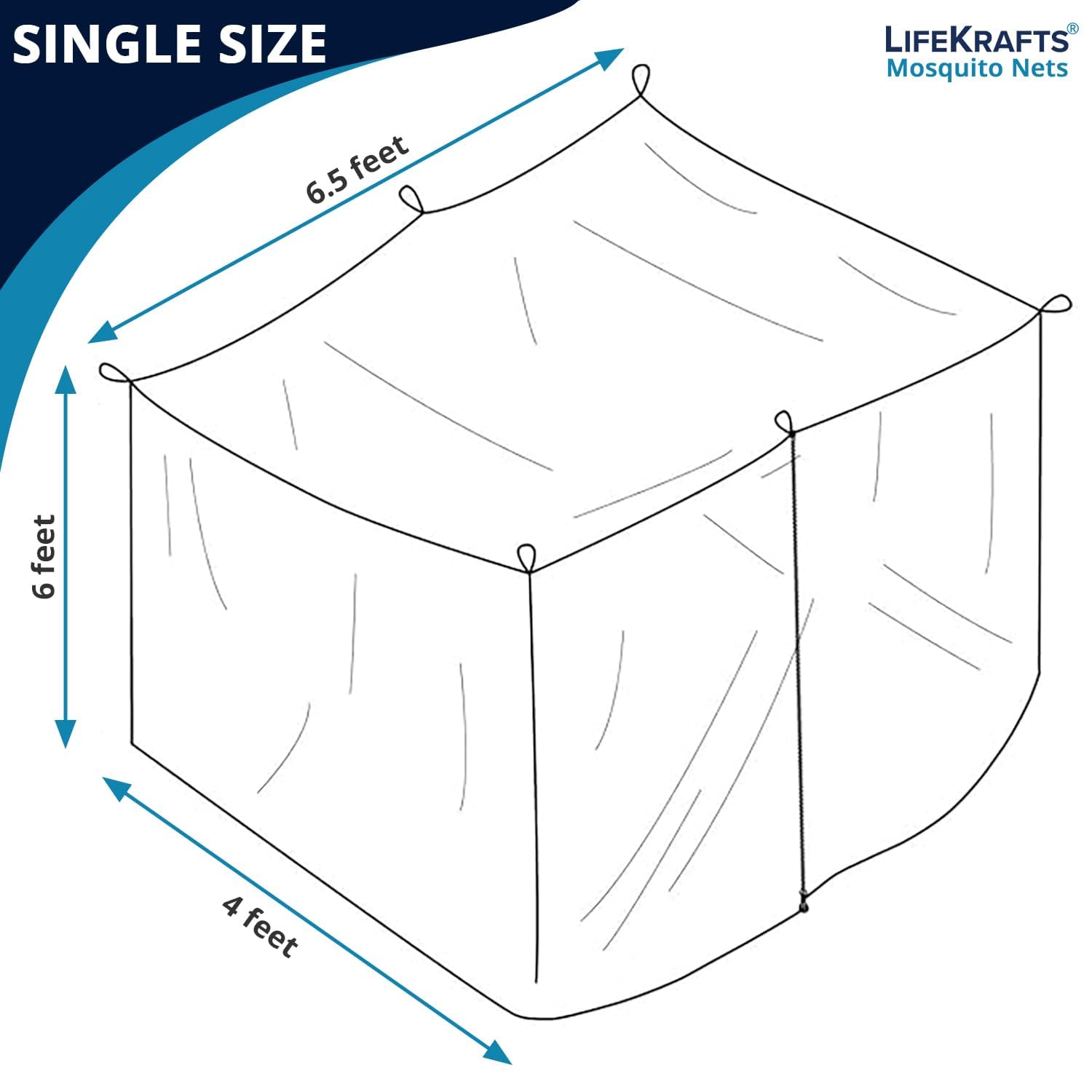 Mosquito Bed Net | Single Size | Foldable Polyester Net (4ft x 6.5ft, White) | Double Zipper Entry