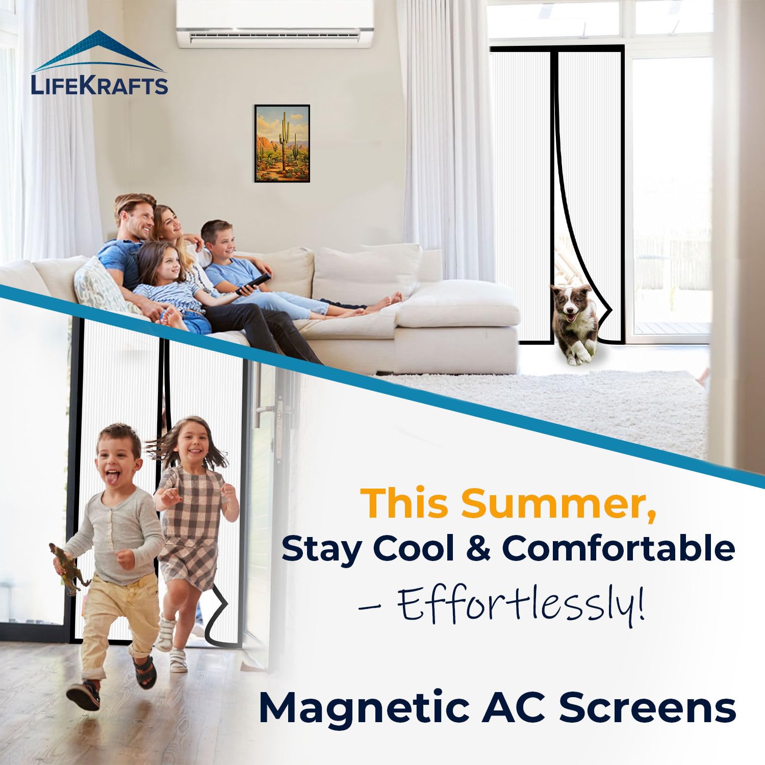 AC Curtain Customizable Clear Ribbed Magnetic Thermal Curtain For AC Room- Black