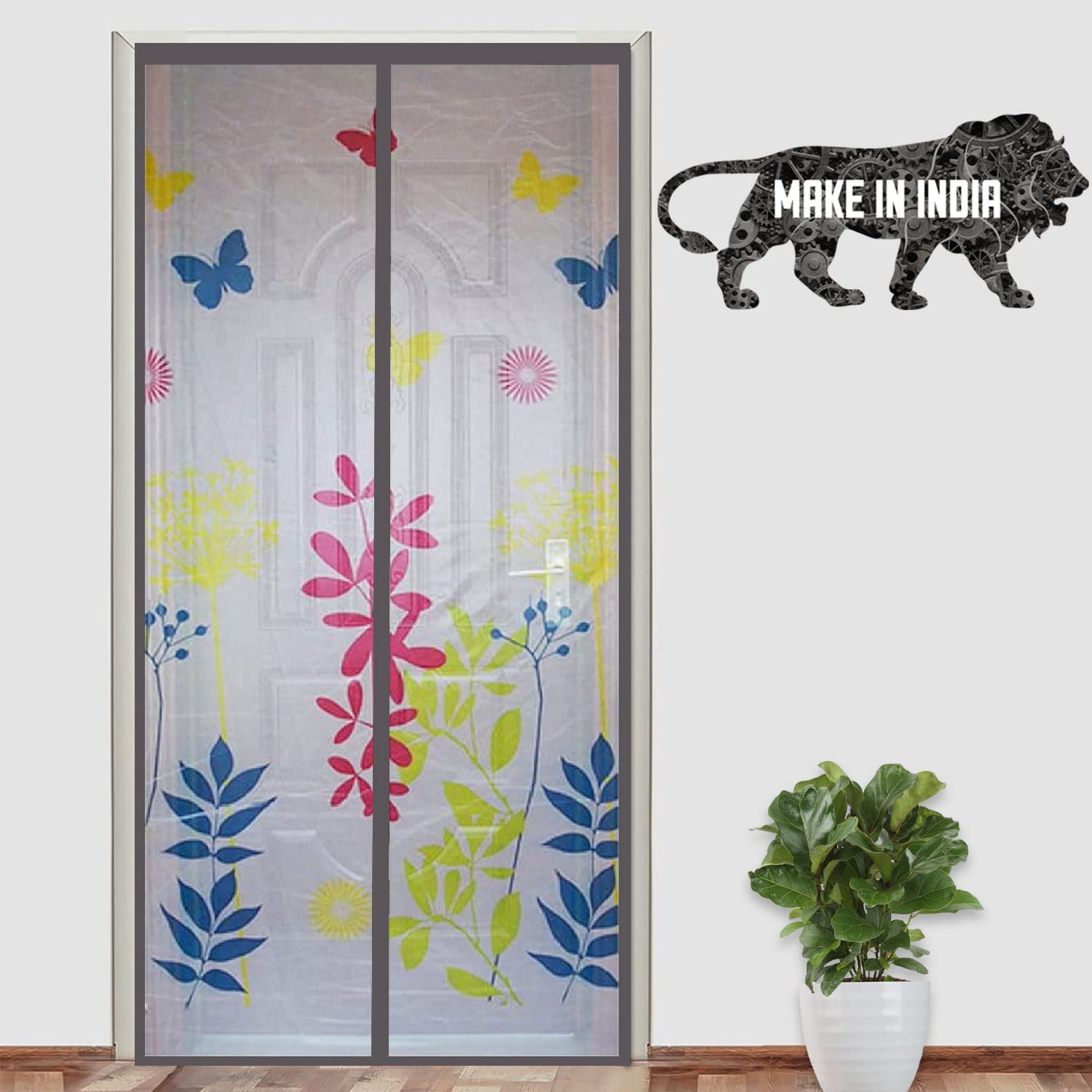 Floral Polyester magnetic Mosquito Net for door with Grey Background