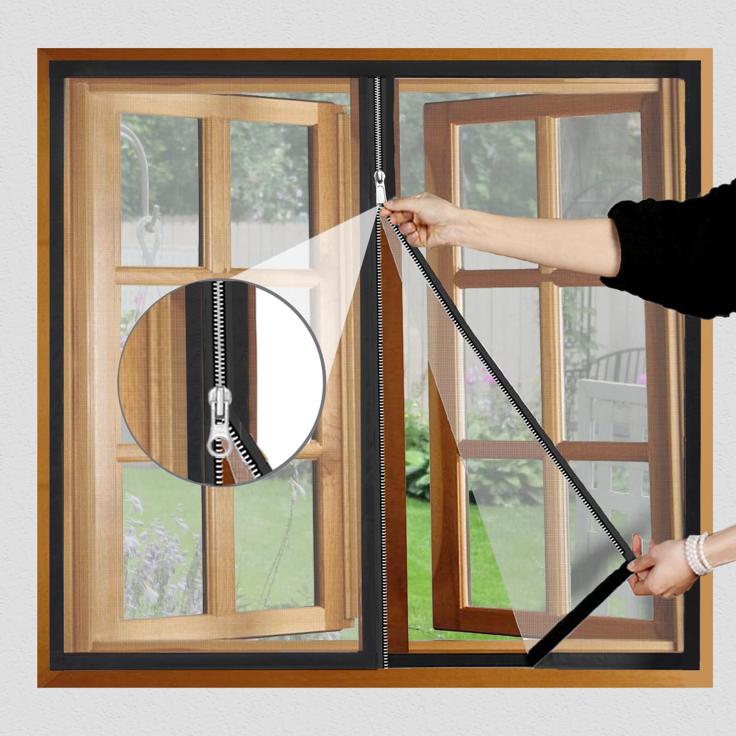 Premium Edition Window Mosquito Net Curtain with Zipper, Fiberglass Net-WHITE