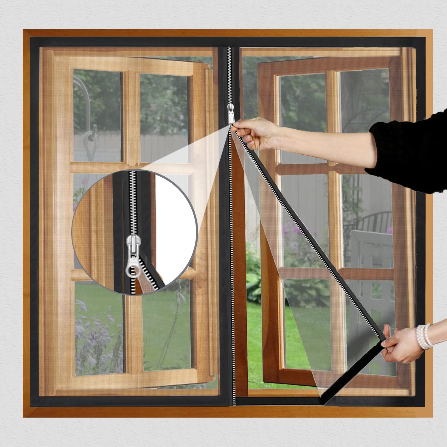 Premium Edition Window Mosquito Net Curtain with Zipper, Fiberglass Net - BLACK