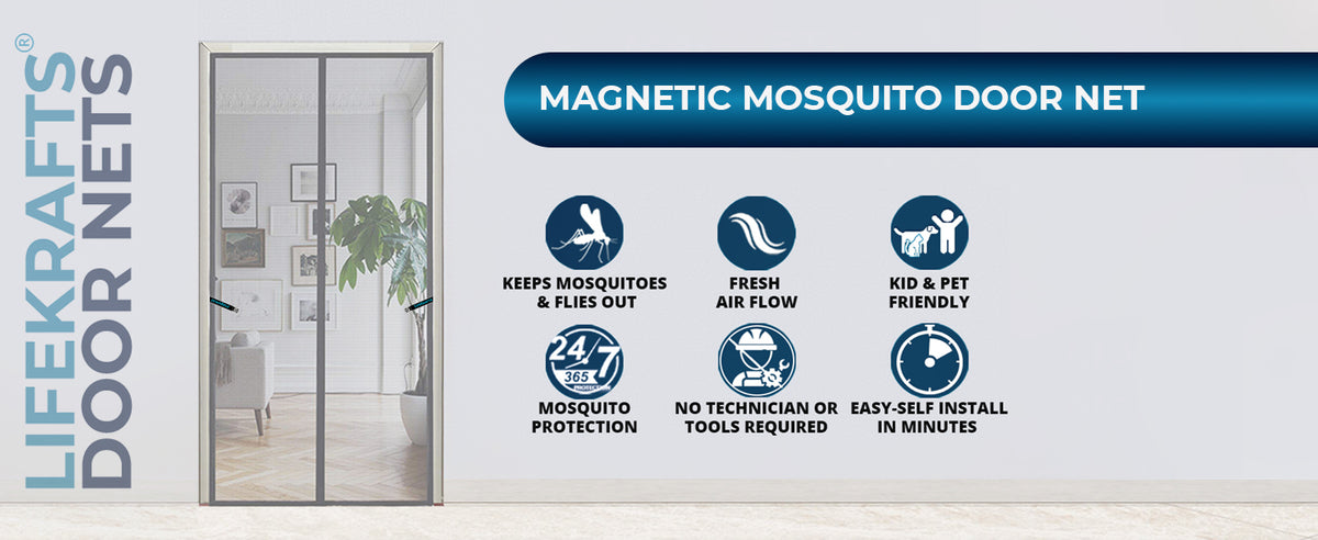Standard Magnetic Mosquito Net For Door | Polyester | Grey