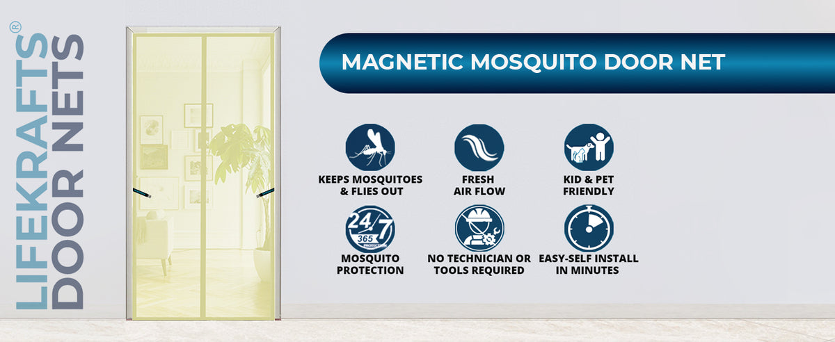 Standard Magentic Mosquito Net For Door | Polyester | Beige