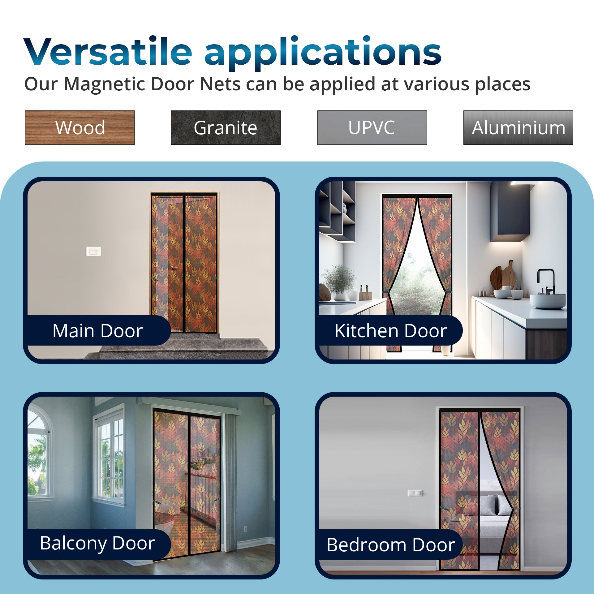 Red Leaf Net - Polyester Door Mosquito Net with Magnets