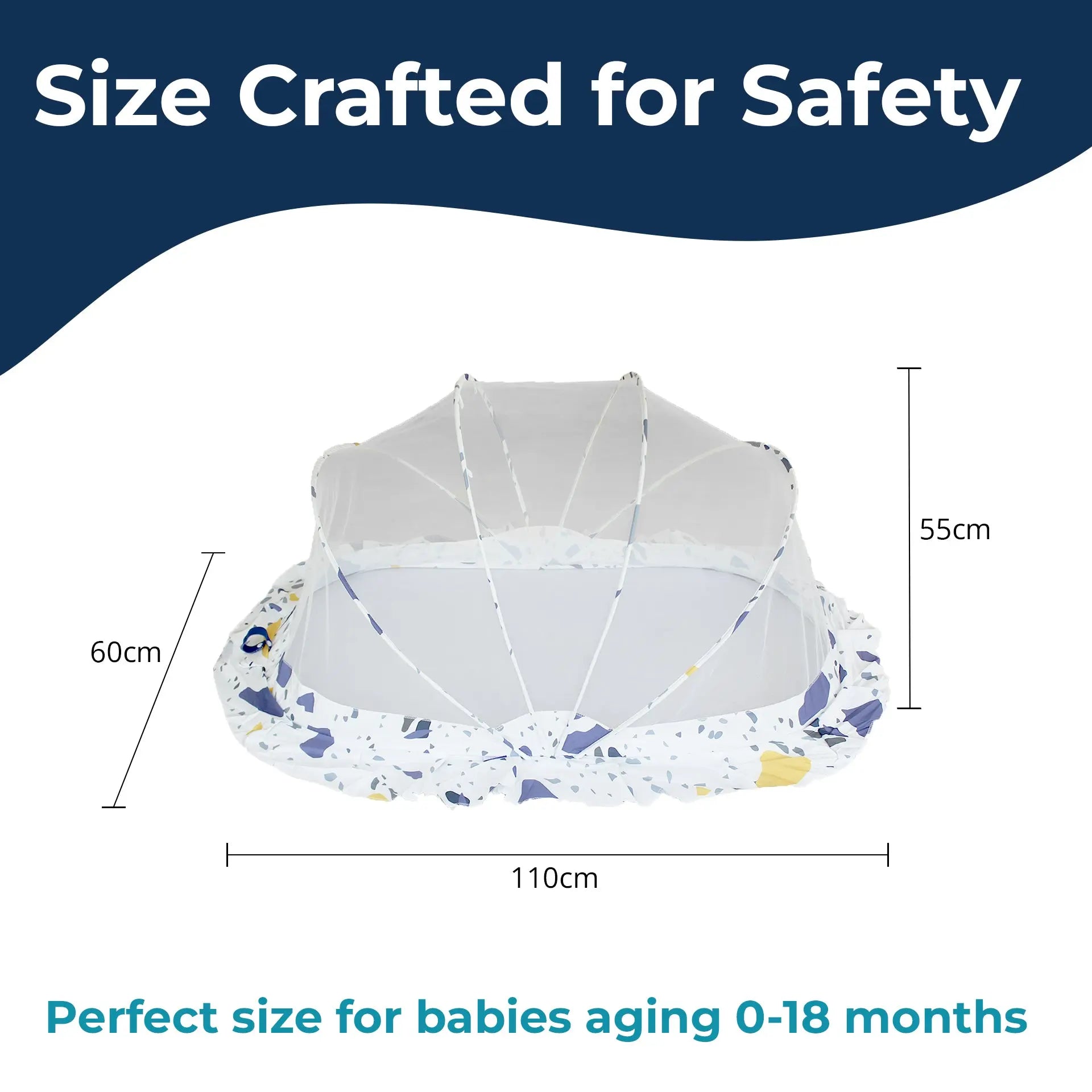 Baby Crib Mosquito Net| 110 x 60 x 55cms | Color Pattern LifeKrafts