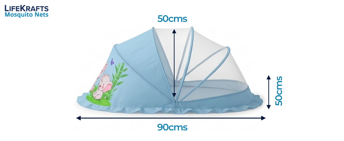 Baby Mosquito Net | Foldable | 90x50x50 cm | Baby Blue Elephant Design | LifeKrafts