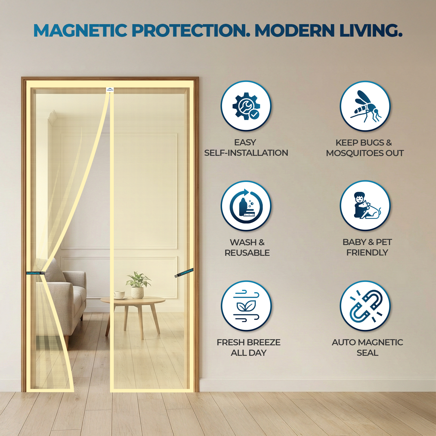 Magnetic Mosquito Net for Door - BEIGE Mosquito Screen for Door LifeKrafts