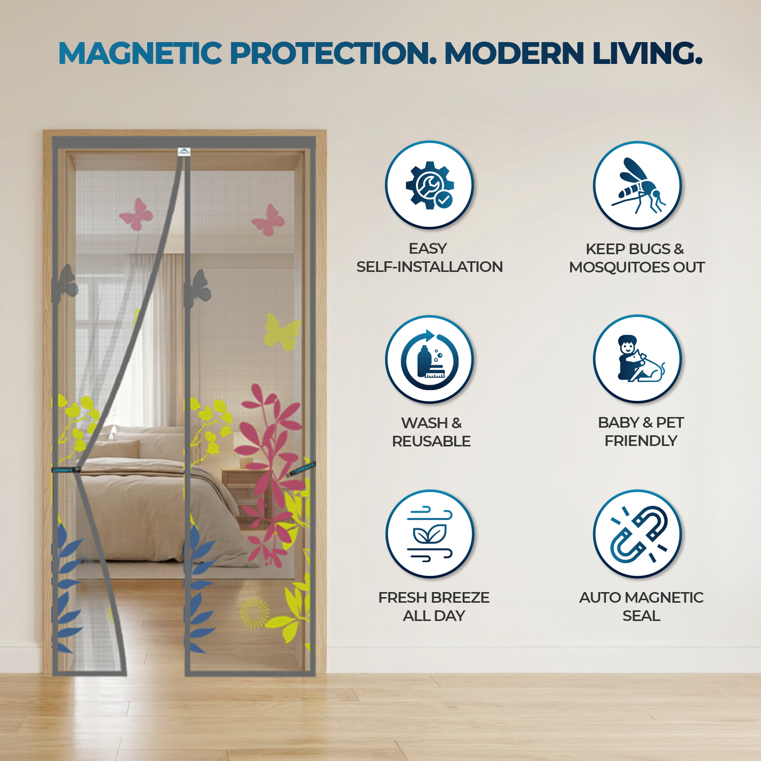 Polyester Door Mosquito Net – Floral Design Mosquito Screen for Door LifeKrafts