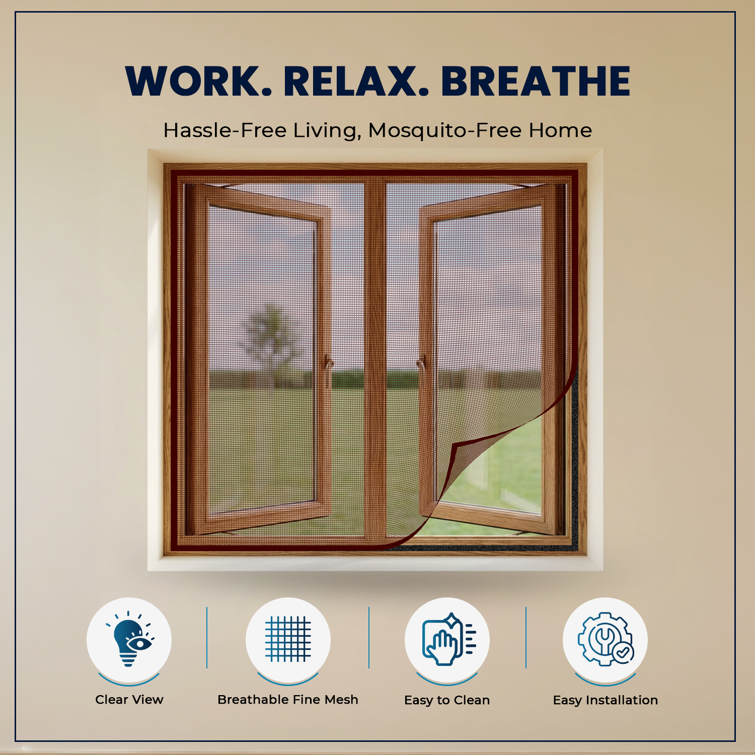 Pre-stitched Window Mosquito Net (Polyester) | - BROWN Mosquito Net Customize LifeKrafts