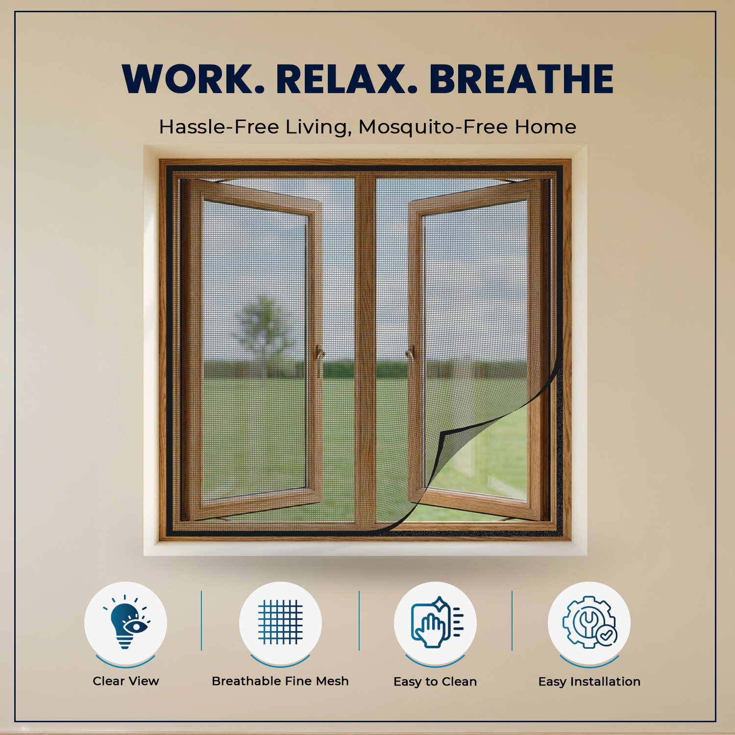 Pre-stitched Window Mosquito Net (Polyester) | - BLACK Mosquito Net Customize LifeKrafts