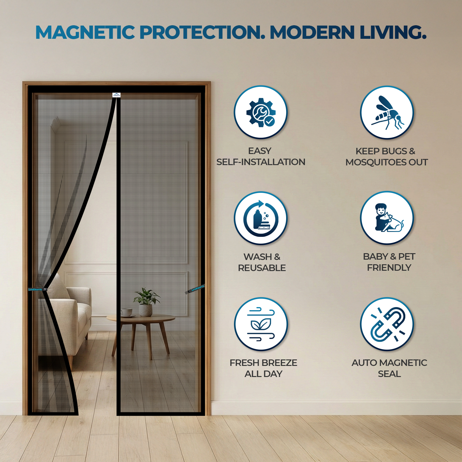 Polyester Magnetic Mosquito Net for Door – BLACK Mosquito Screen for Door LifeKrafts