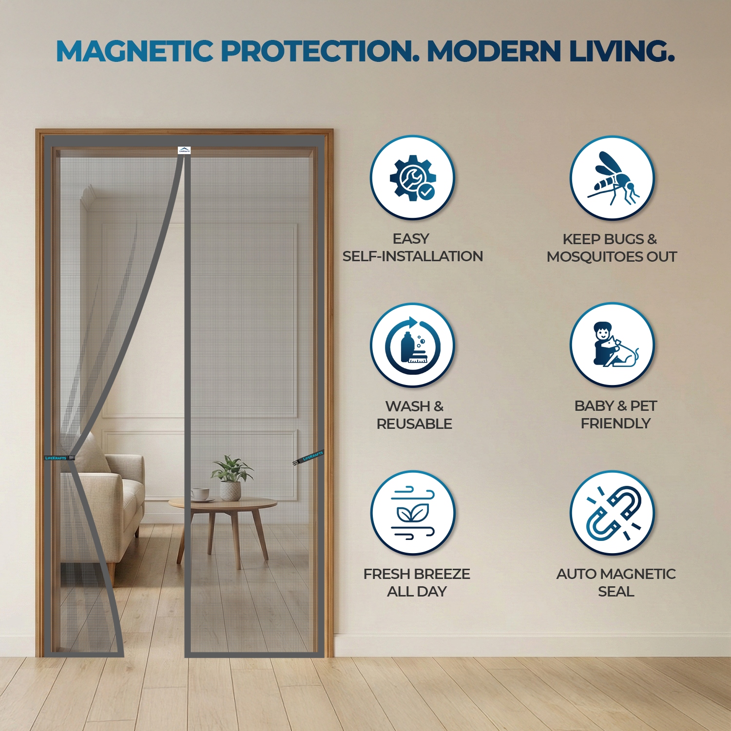 Polyester Magnetic Mosquito Net for Door – GREY Mosquito Screen for Door LifeKrafts