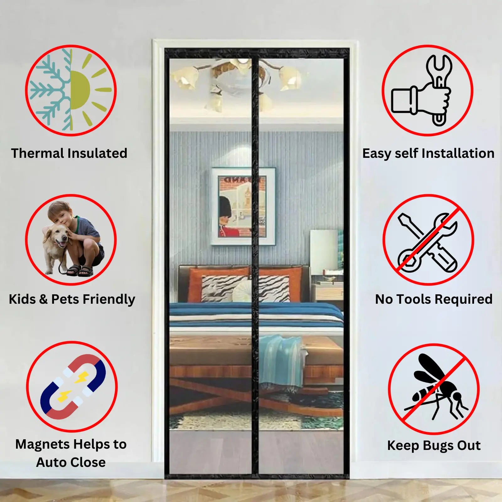 Transparent Insulated Thermal Magnetic Door Curtain for AC Room- Black (Standard Sizes) Door net LifeKrafts