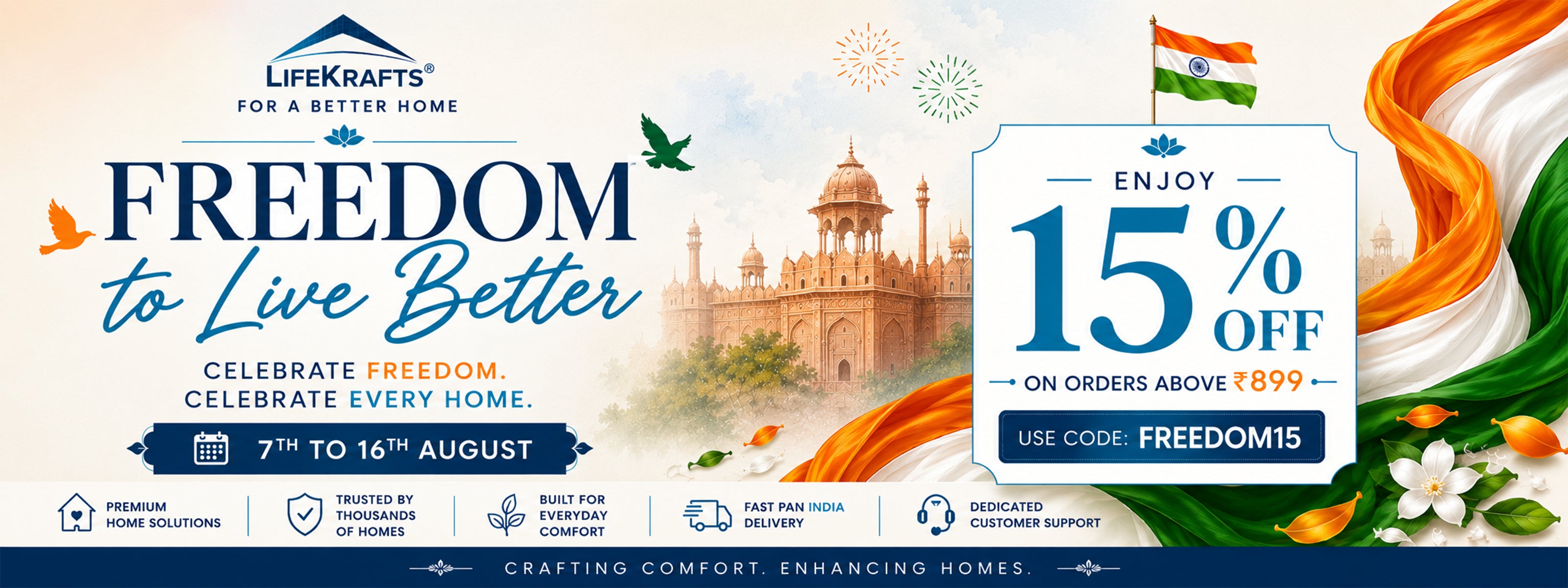 LifeKrafts Independence Day offer with 15% off orders above ₹899