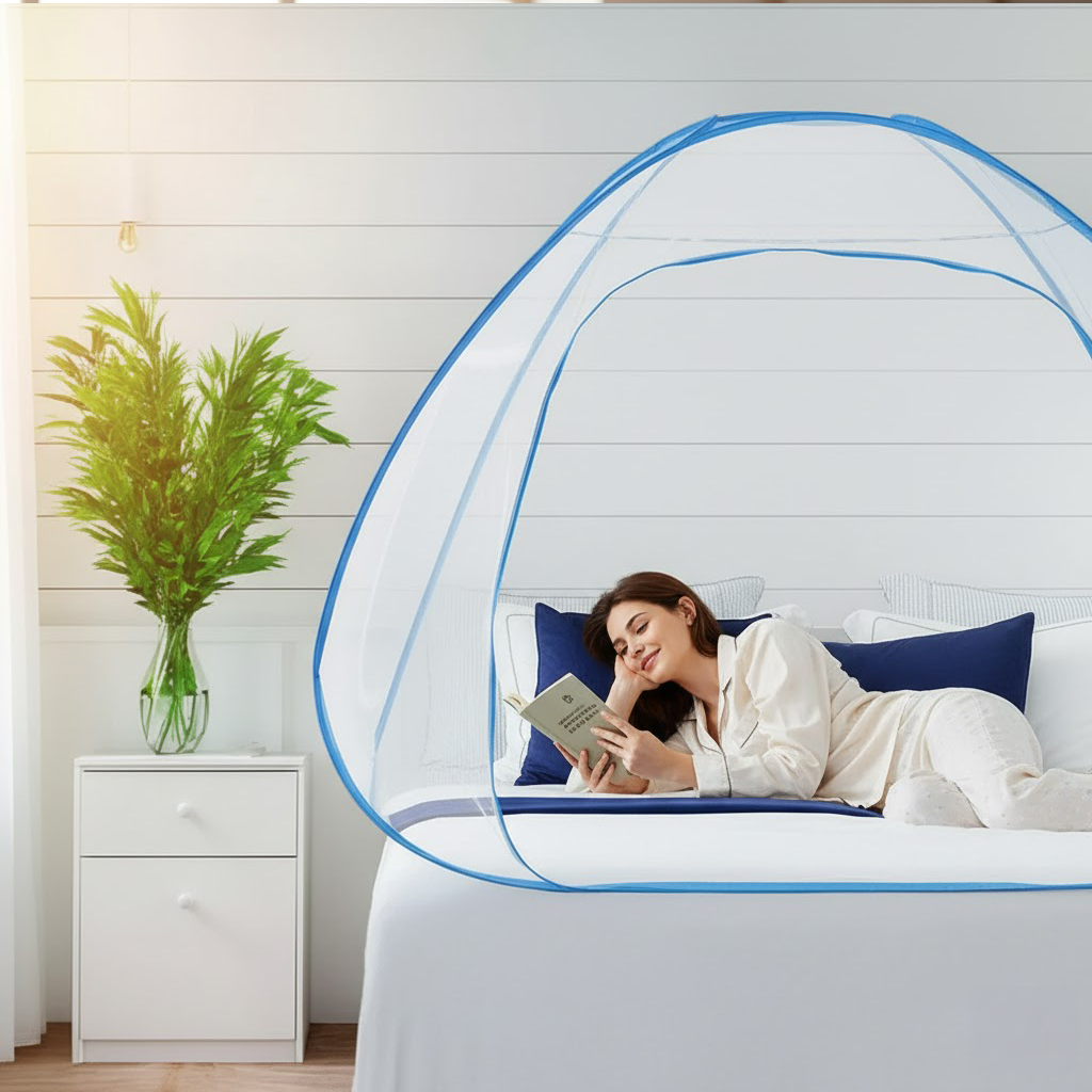 Mosquito Net for Bed | Foldable-Polyester | Double Queen Size | Travel-friendly foldable design | LifeKrafts Mosquito Net for Bed LifeKrafts