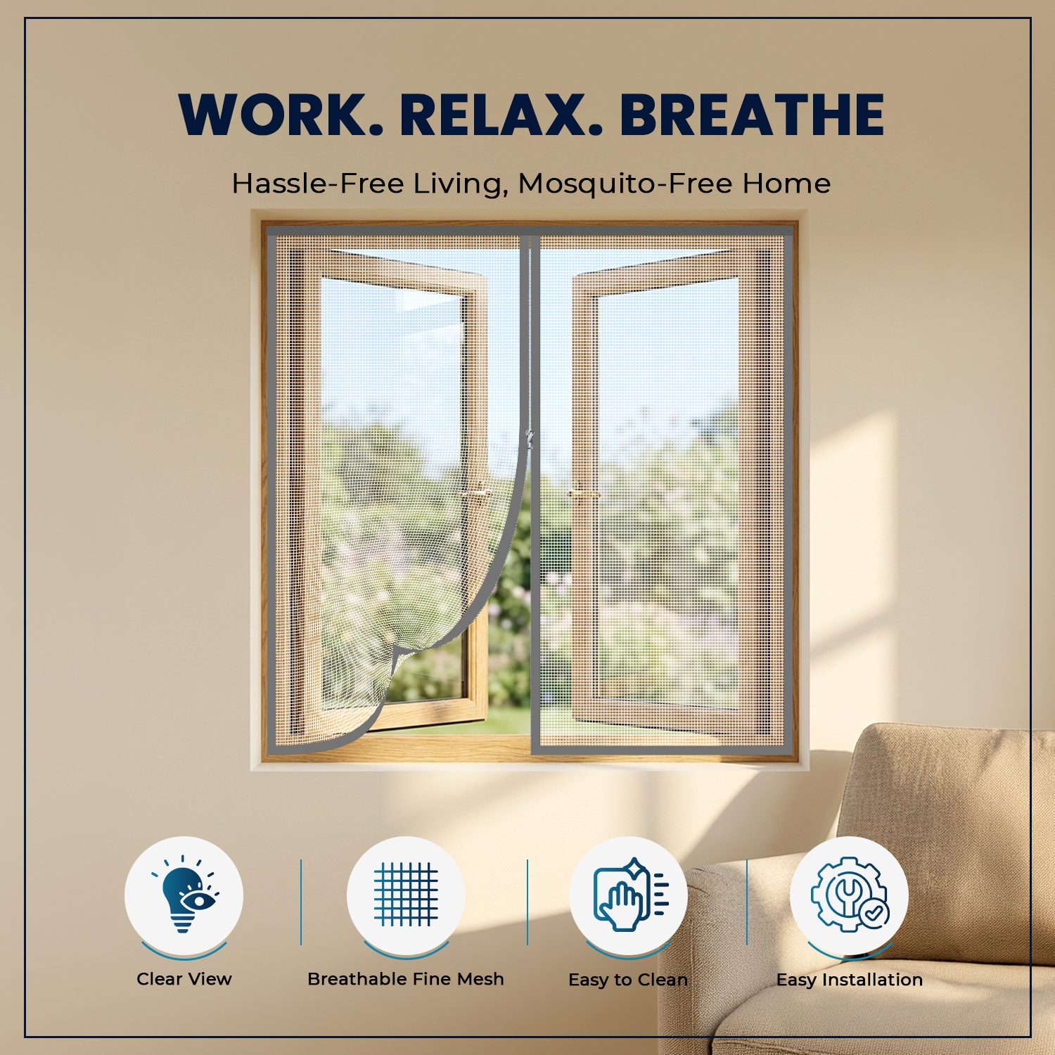 Zipper Window Mosquito Net (Fiberglass) | - WHITE LifeKrafts