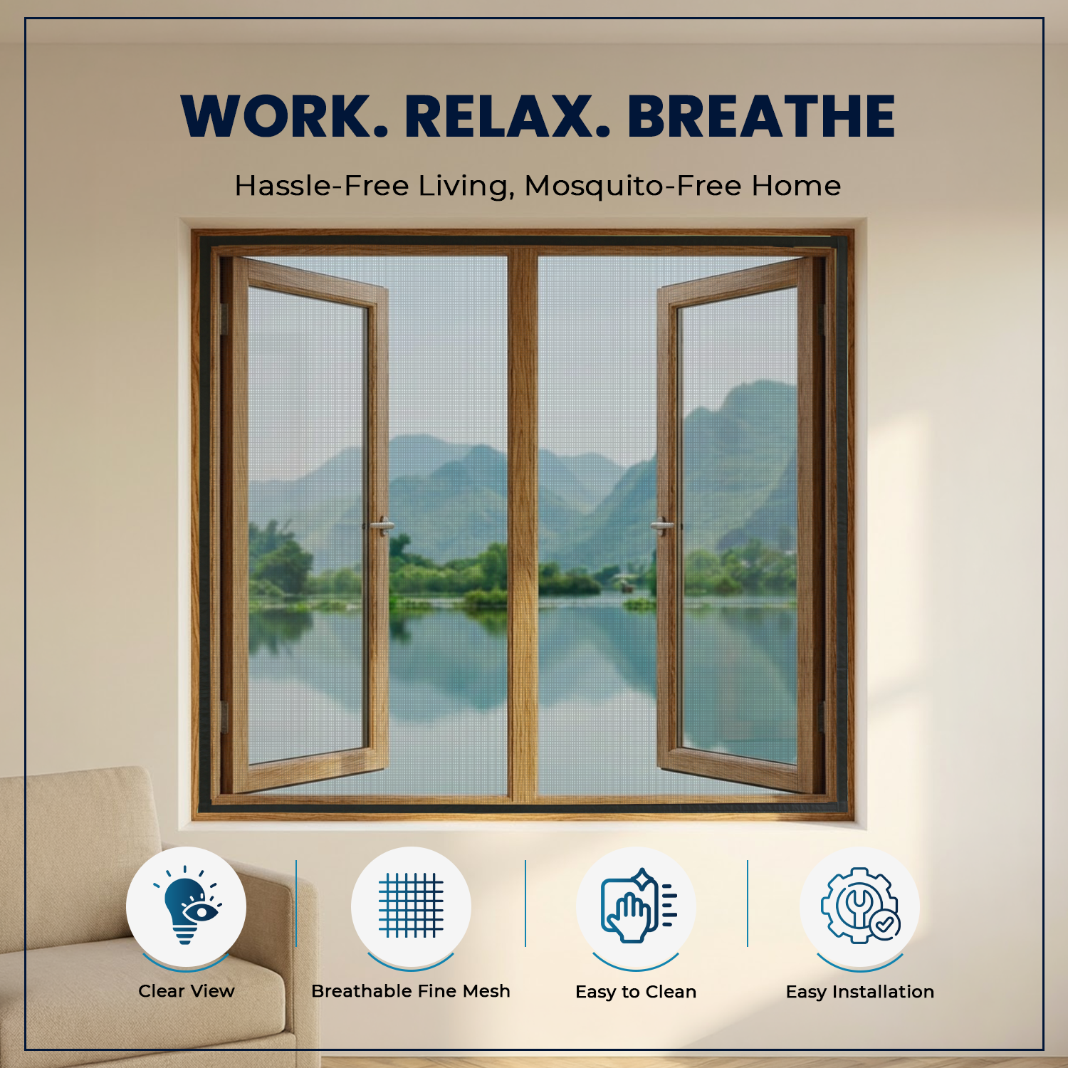 Pre-stitched Window Mosquito Net (Fiberglass) | - BLACK LifeKrafts