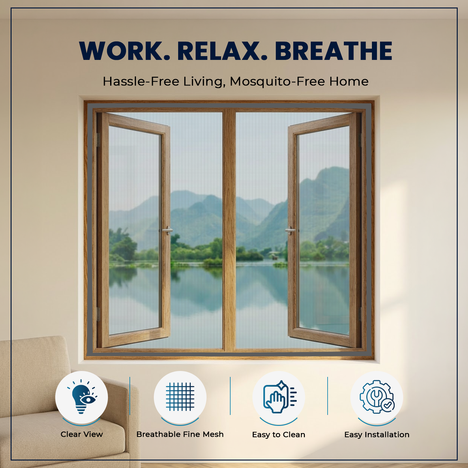 Pre-stitched Window Mosquito Net (Fiberglass) | - GREY LifeKrafts