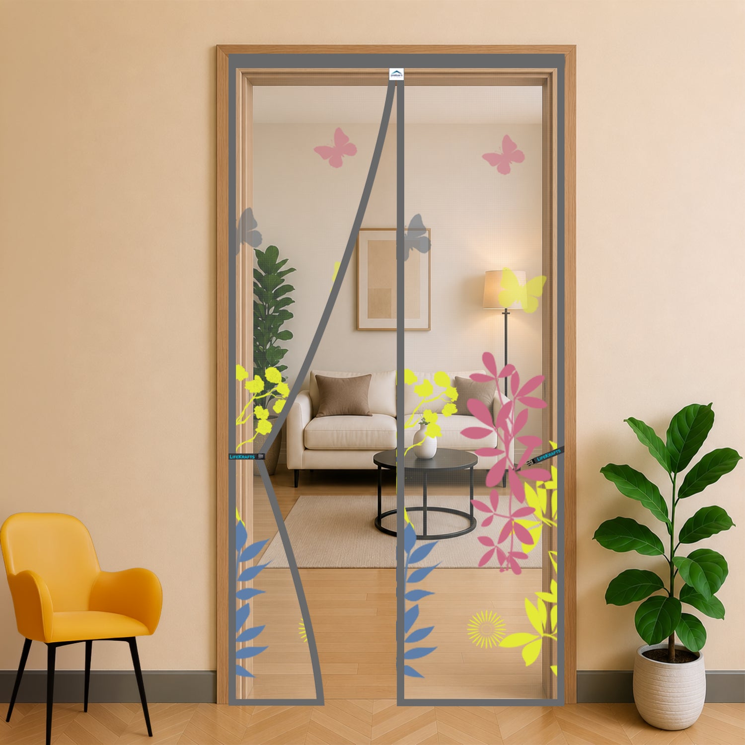 Mosquito Net for Door | Designer Polyester Net | Grey Floral | LifeKrafts