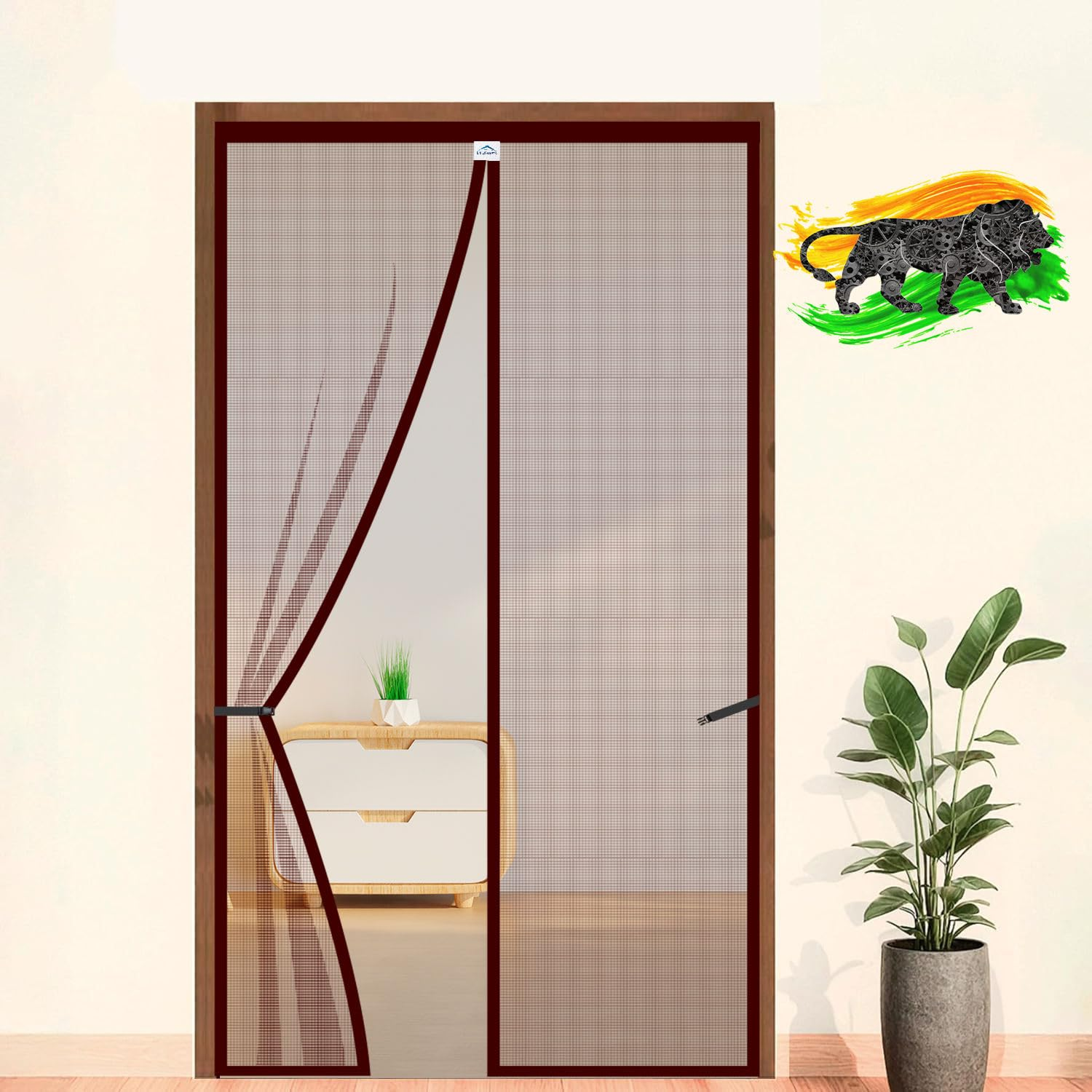 Polyester Magnetic Mosquito Net Curtain for Door - BROWN,Polyester mosquito net