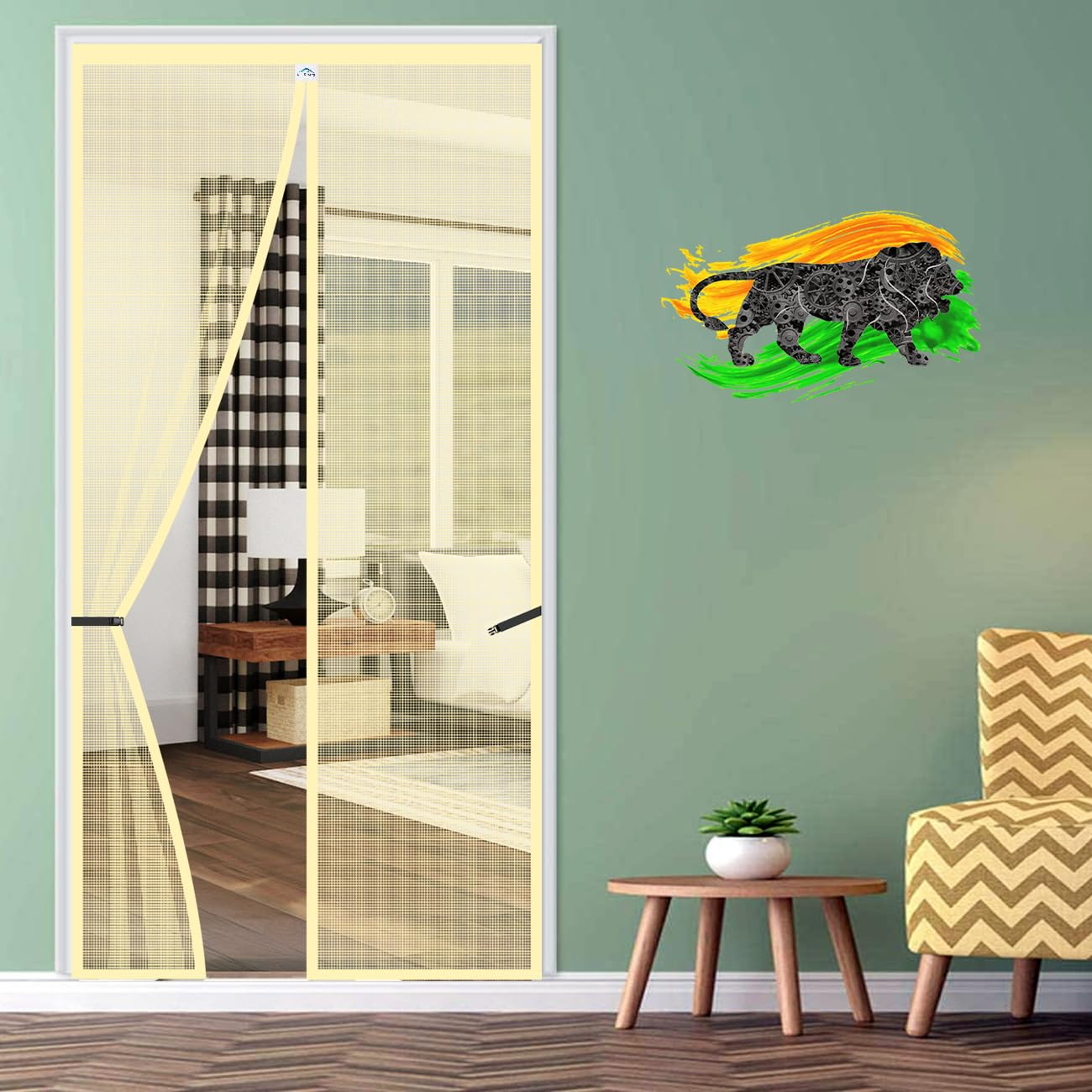 Polyester Magnetic Mosquito Net Curtain for Door - BEIGE