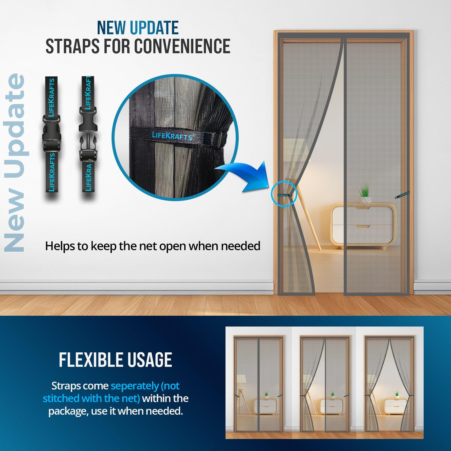 Fiberglass Door Mosquito Net | mosquito net for doors | Grey | - Lifekrafts Mosquito Screen for Door LifeKrafts