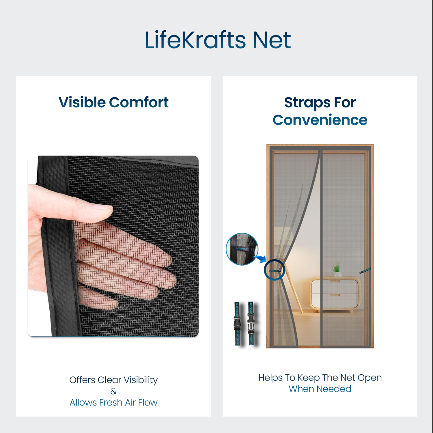 Polyester Magnetic Mosquito Net Curtain for Door - GREY Mosquito Screen for Door LifeKrafts