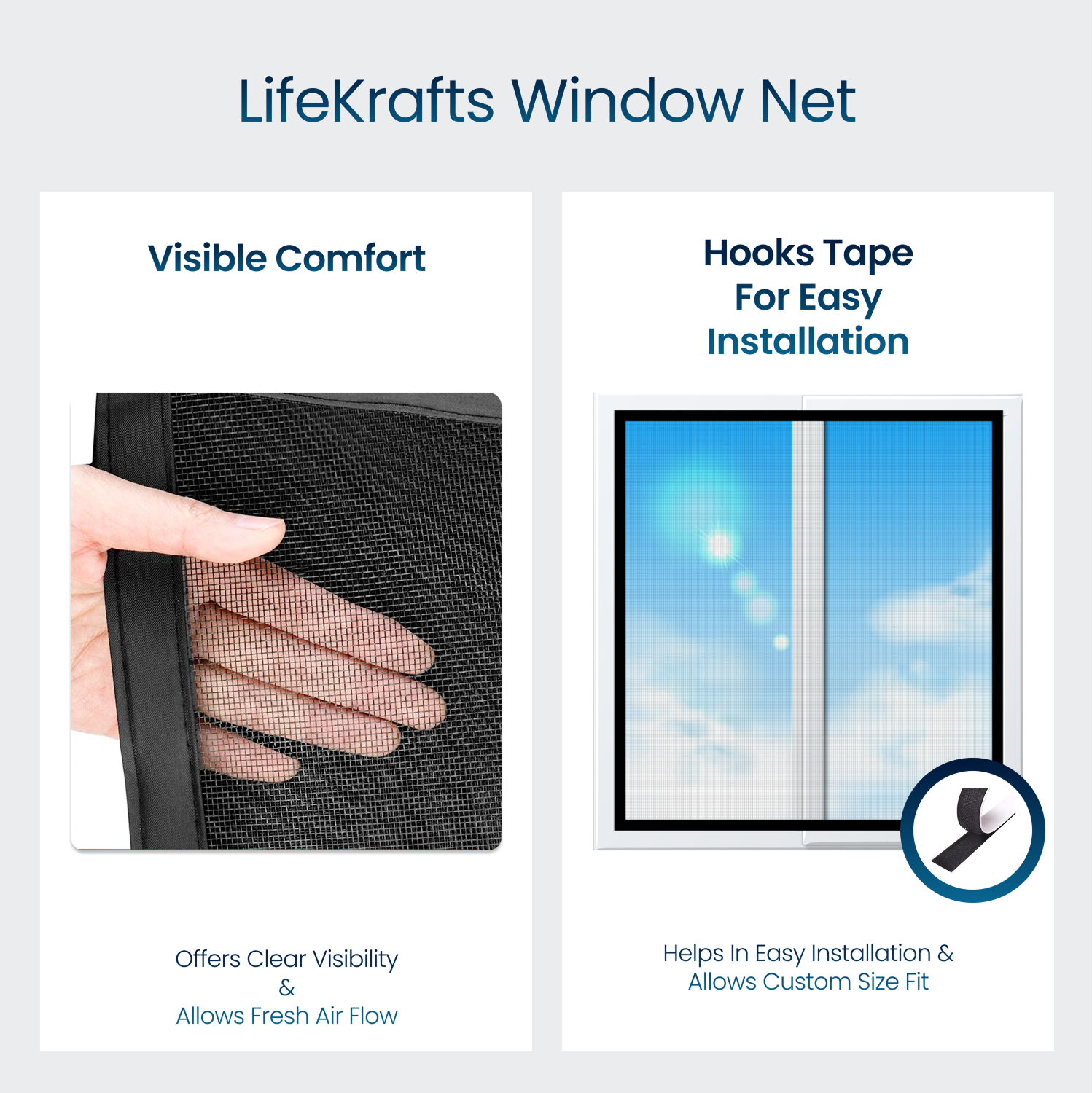 Polyester Window Mosquito Net (Pre-Stitched) | lifekrafts mosquito net for windows | BLACK Mosquito Net Customize LifeKrafts