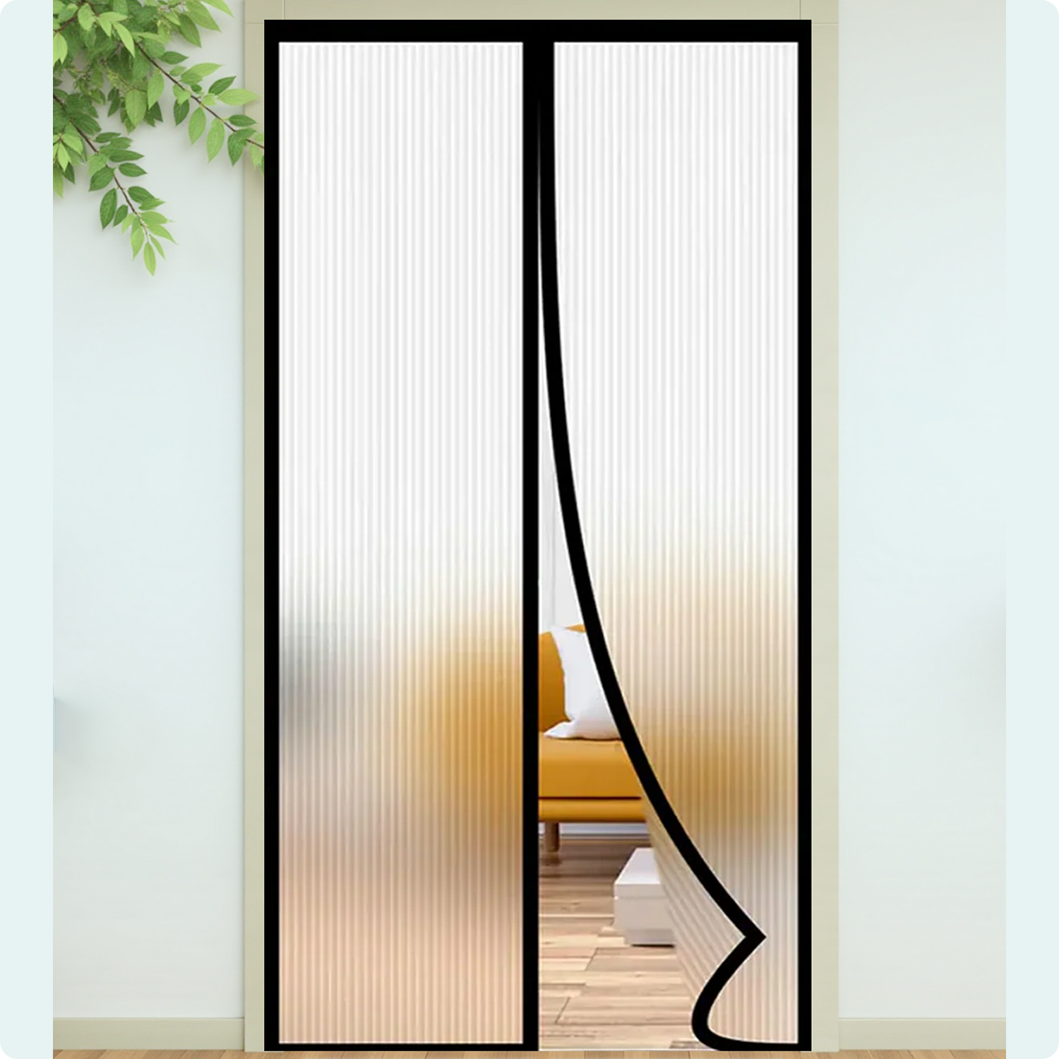 AC Curtain Customizable Clear Ribbed Magnetic Thermal Curtain For AC Room- Black LifeKrafts