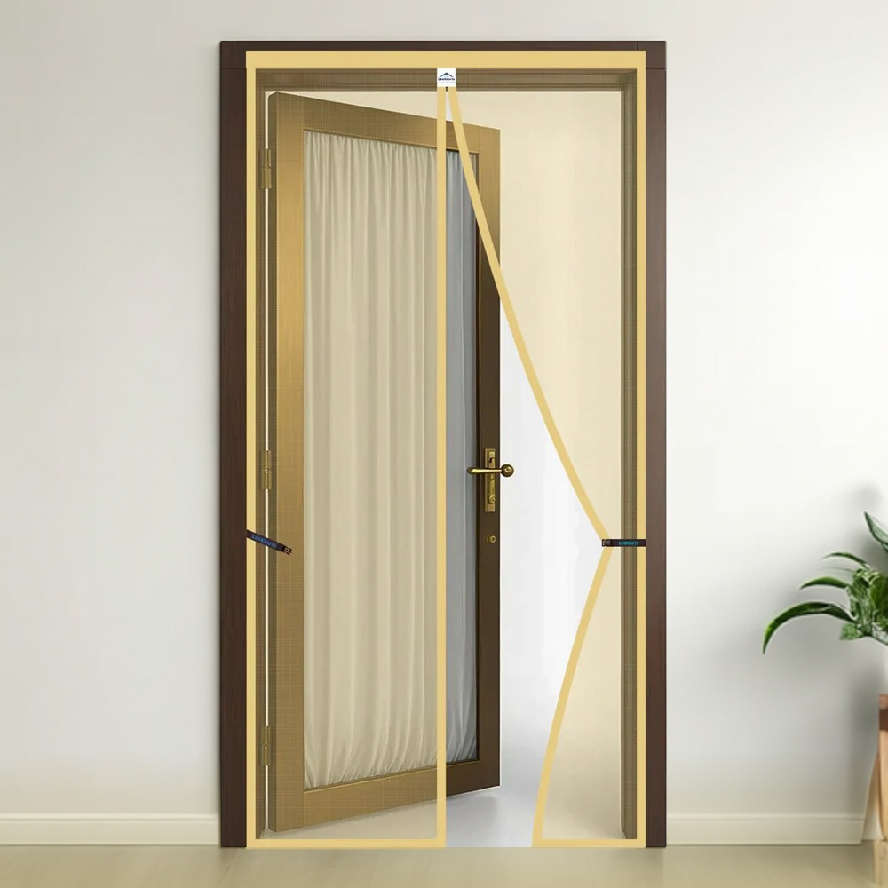 Polyester Magnetic Mosquito Net Curtain for Door - BEIGE Mosquito Screen for Door LifeKrafts