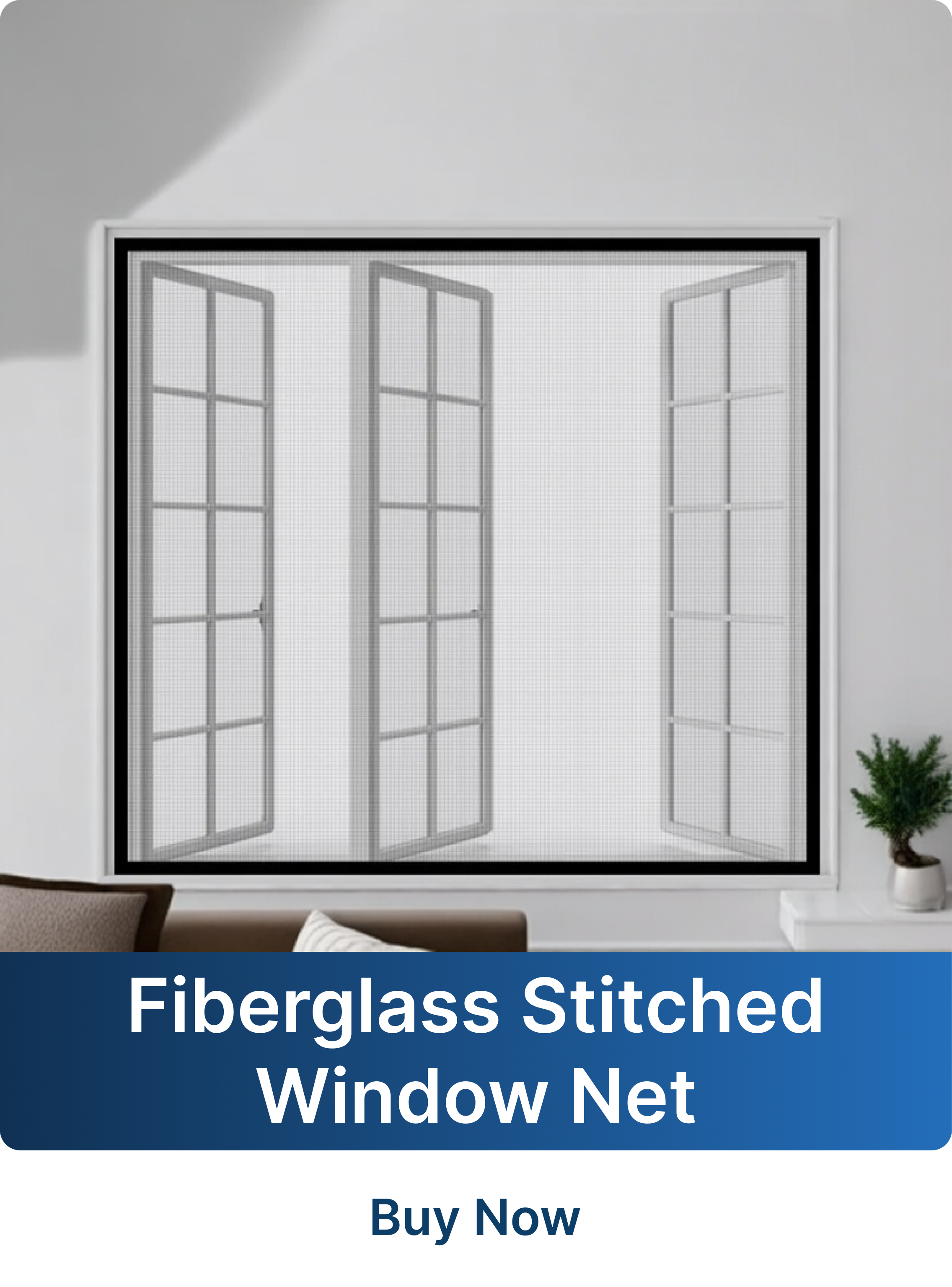 Fiberglass Stitched Window Net with an open window in a room setting.