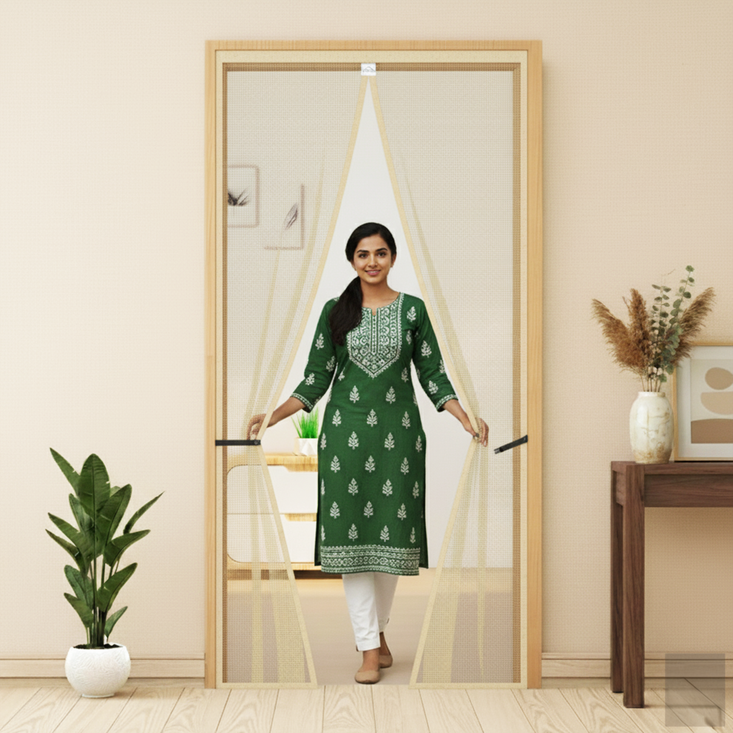 Polyester Magnetic Mosquito Net Curtain for Door - BEIGE