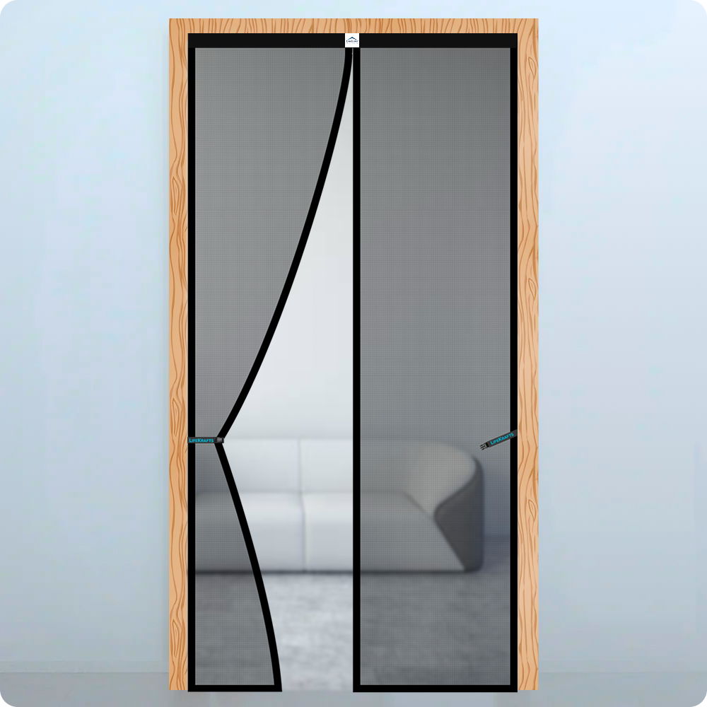Polyester Magnetic Mosquito Net Curtain for Door - BLACK