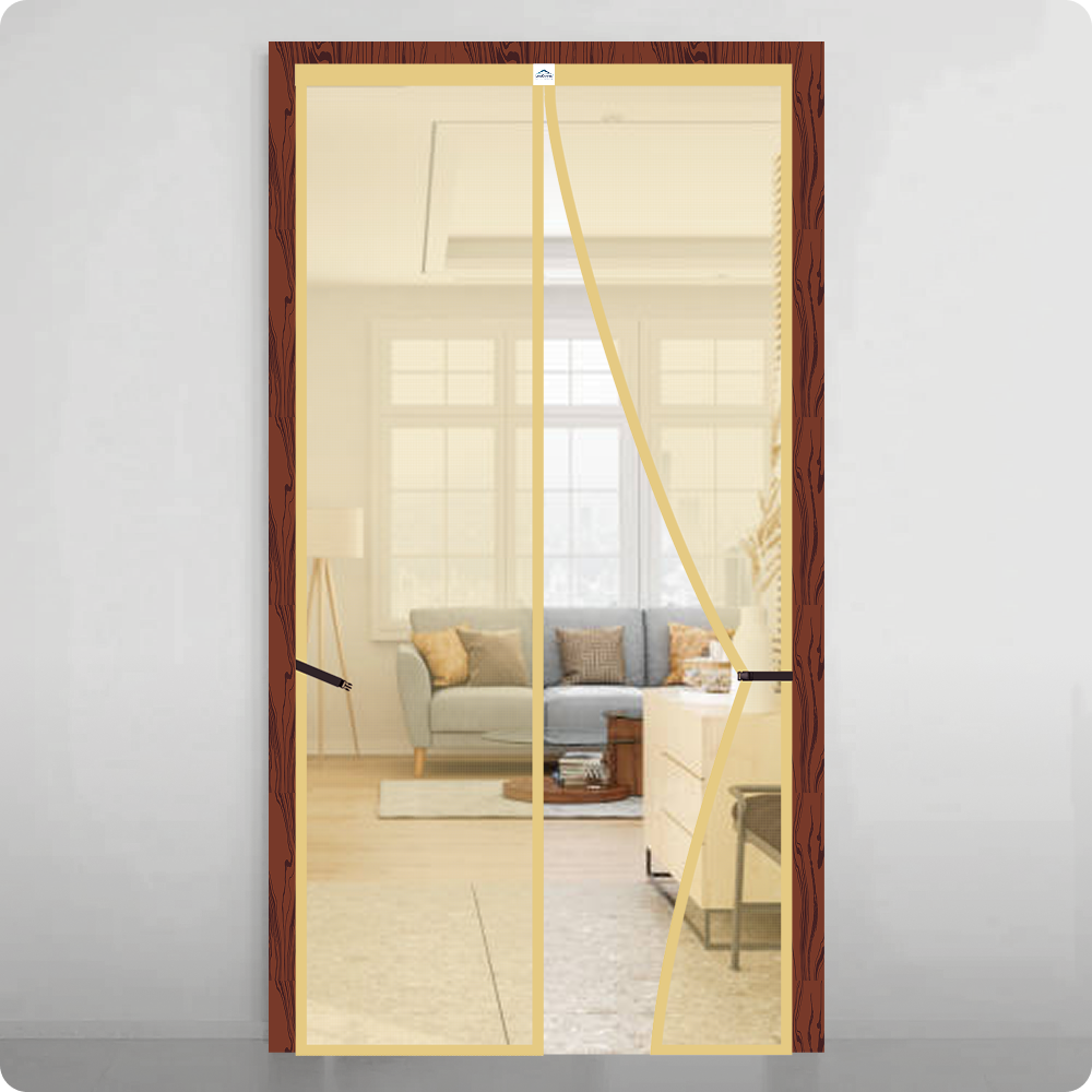 Polyester Magnetic Mosquito Net Curtain for Door - BEIGE