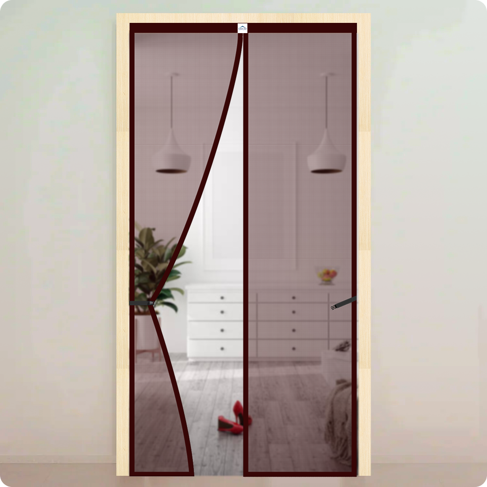 Polyester Magnetic Mosquito Net Curtain for Door - BROWN