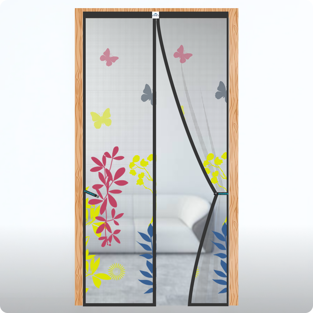 Floral Polyester magnetic Mosquito Net curtain for door