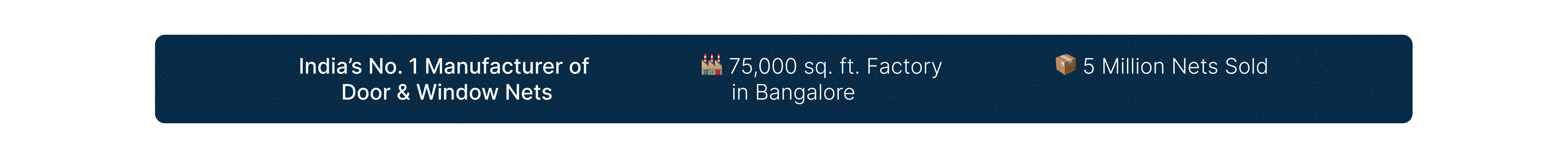 Text banner highlighting India's No. 1 Manufacturer of Door & Window Nets with factory details.