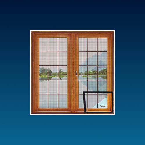 Wooden French door with glass panels on a blue background