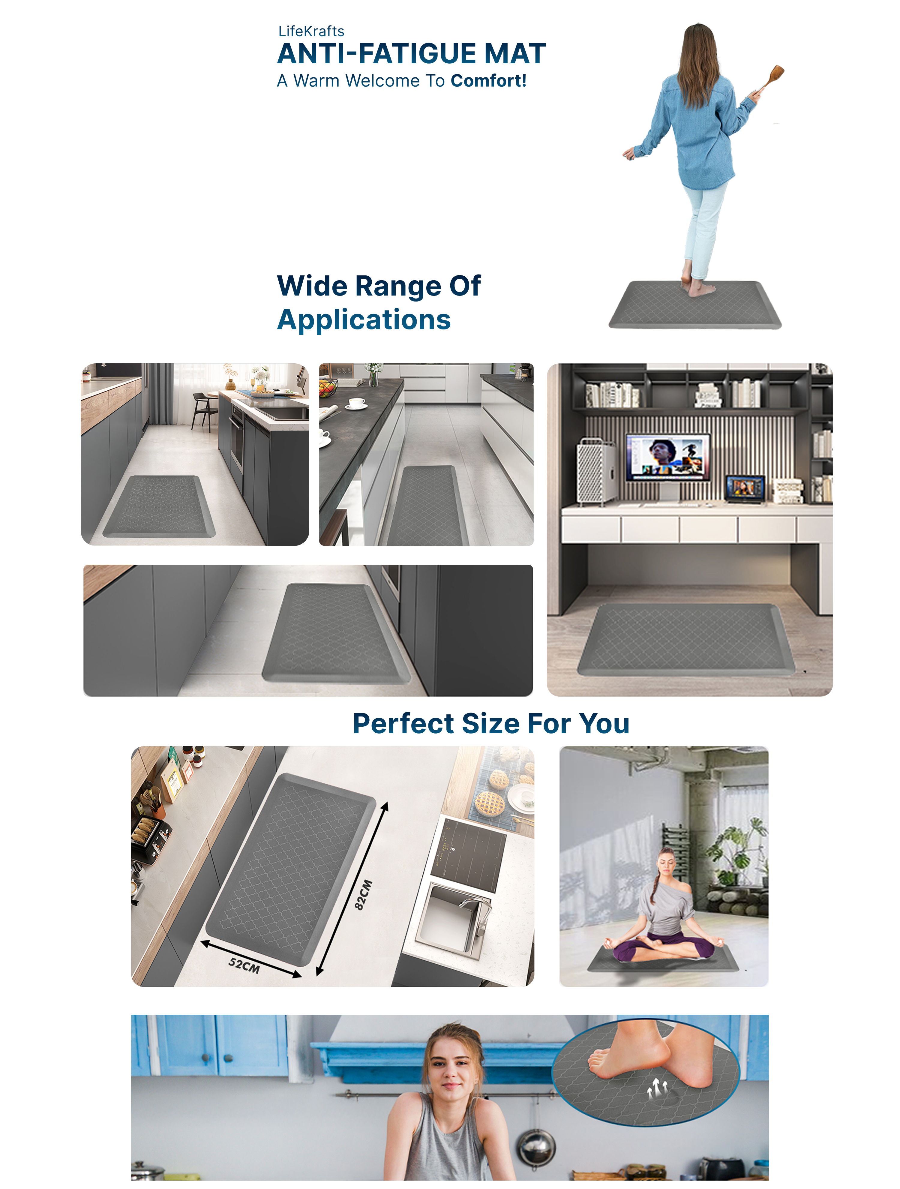 Anti-fatigue mat with various applications in different settings