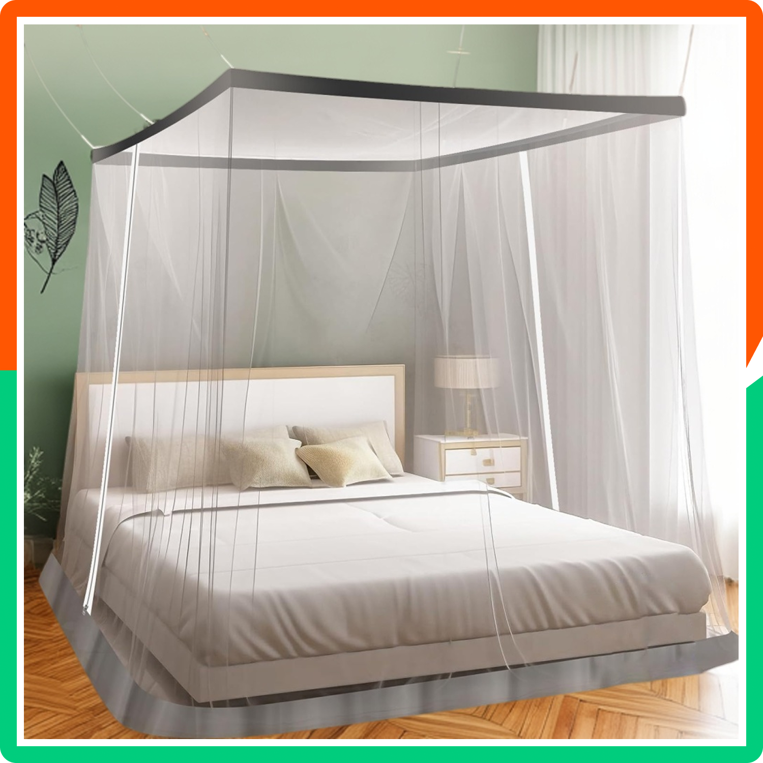 Mosquito Bed Net | King Size | Foldable Polyester Net (6ft x 6.5ft, White) | Double Zipper Entry
