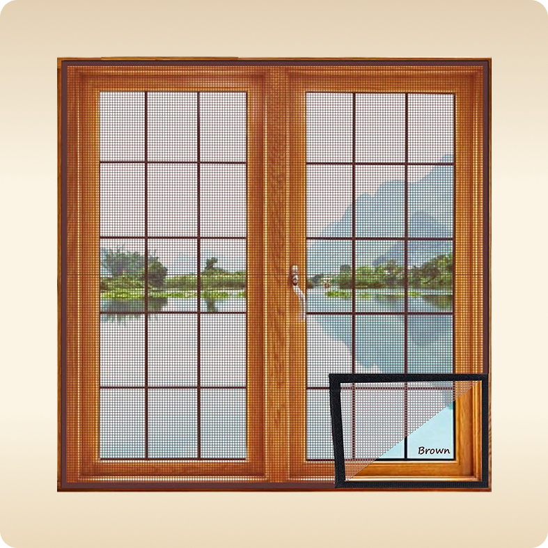 Fiberglass Stitched Window Mosquito Net Curtain - Brown Color