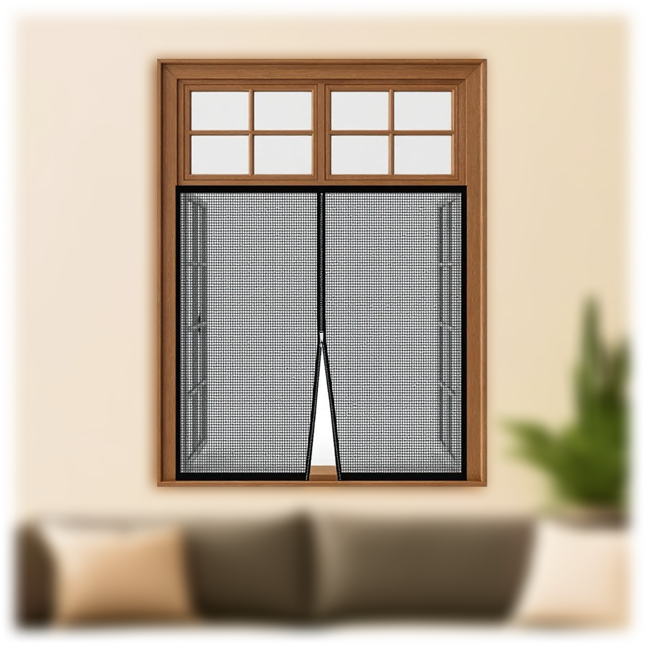 Premium Edition Window Mosquito Net Curtain with Zipper, Fiberglass Net - BLACK