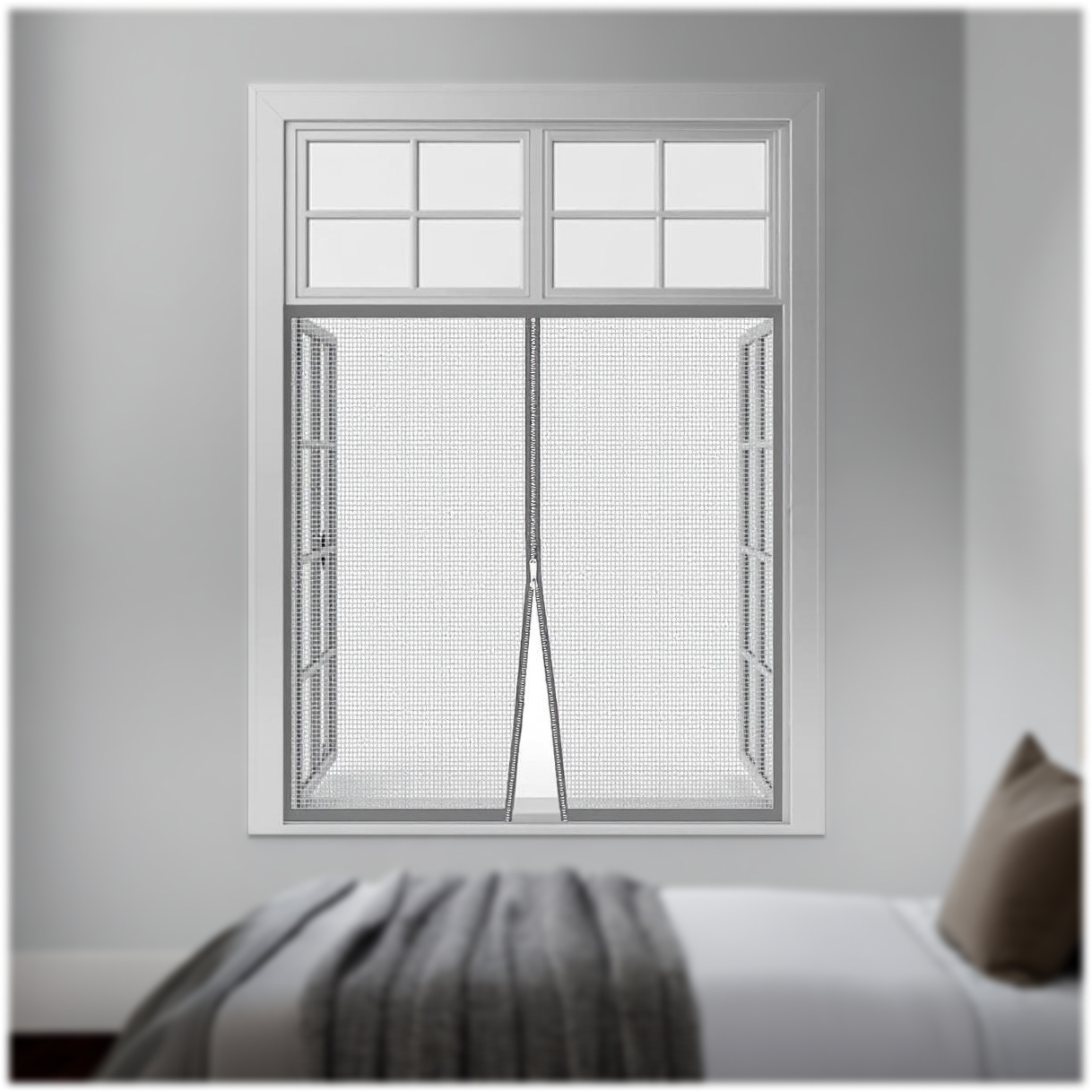 Premium Edition Window Mosquito Net Curtain with Zipper, Fiberglass Net - GREY