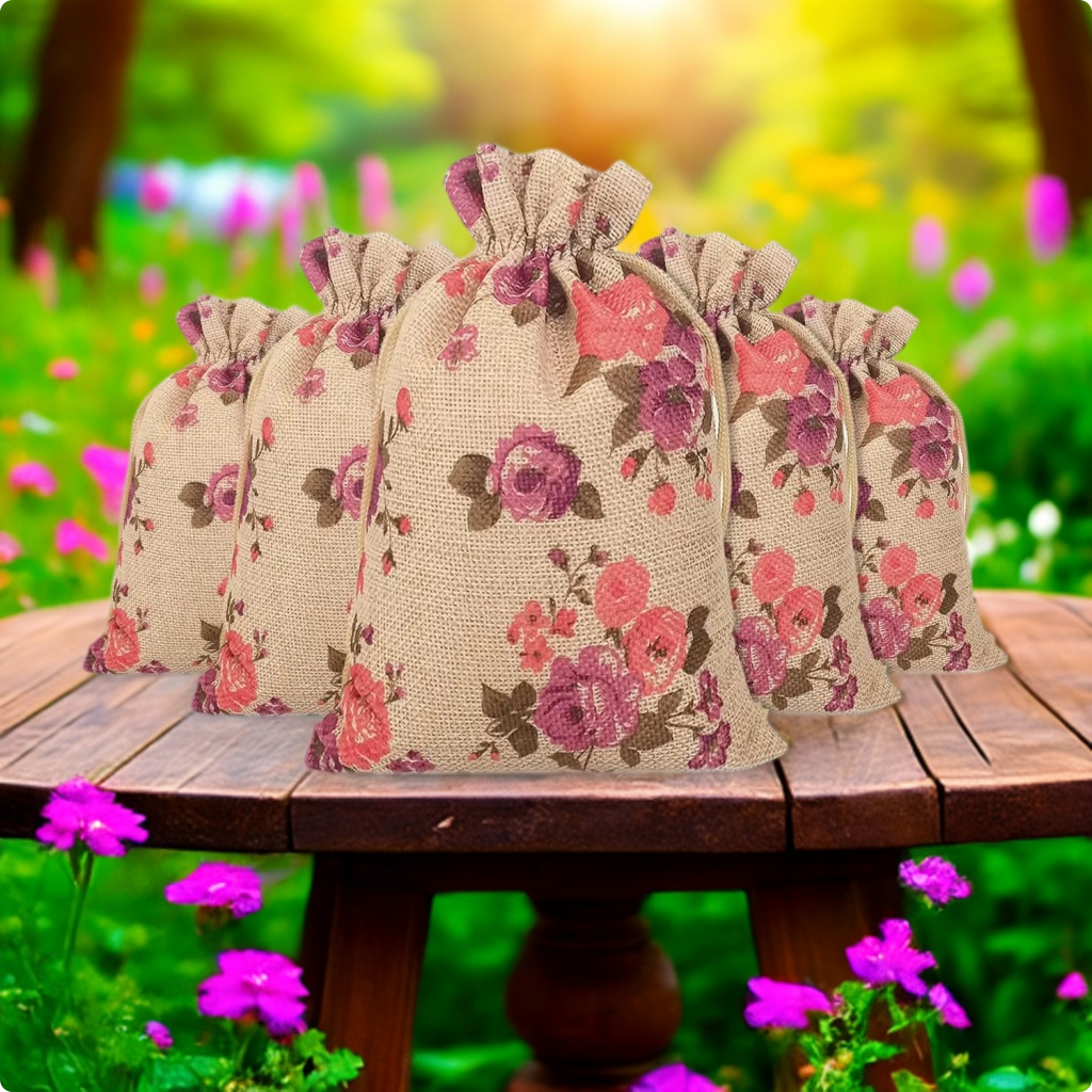 Linen Pouches-Birthdays, Party Favor & Return Gift Bags Purple Floral