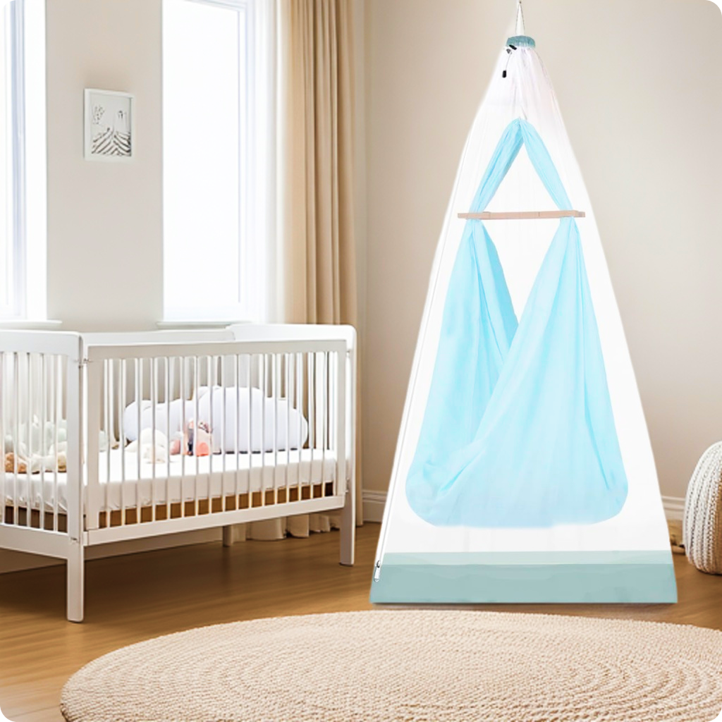 Mosquito Baby Net - Foldable Swing/Jhula Net - 160cm H x 100cm W - WHITE WITH GREEN BORDER LifeKrafts