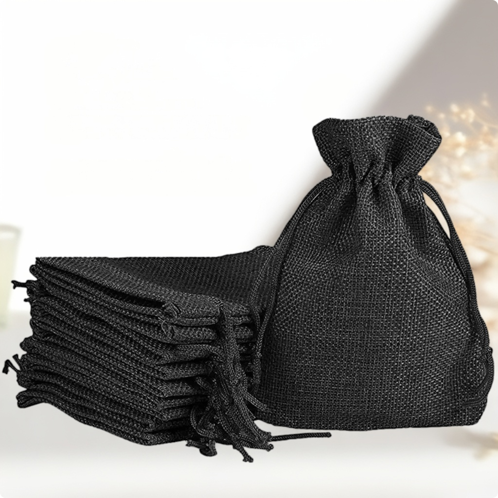 Jute Linen Pouches for Functions, Baby Showers, Candy Bags - Black